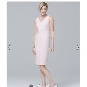Body Perfecting V-Neck Seamed Light Pink Sheath Dress